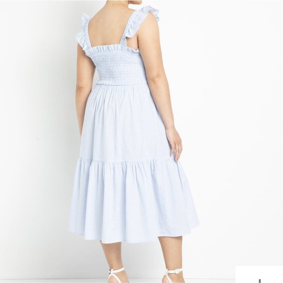 Eloquii Smocked Bodice Ruffle Day Dress Blue Size 14/16 - Picture 7 of 8